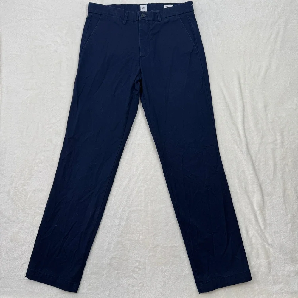 GAP Chino Pants Mens 31x32 Navy Blue Straight Fit Cotton Blend Casual Classic